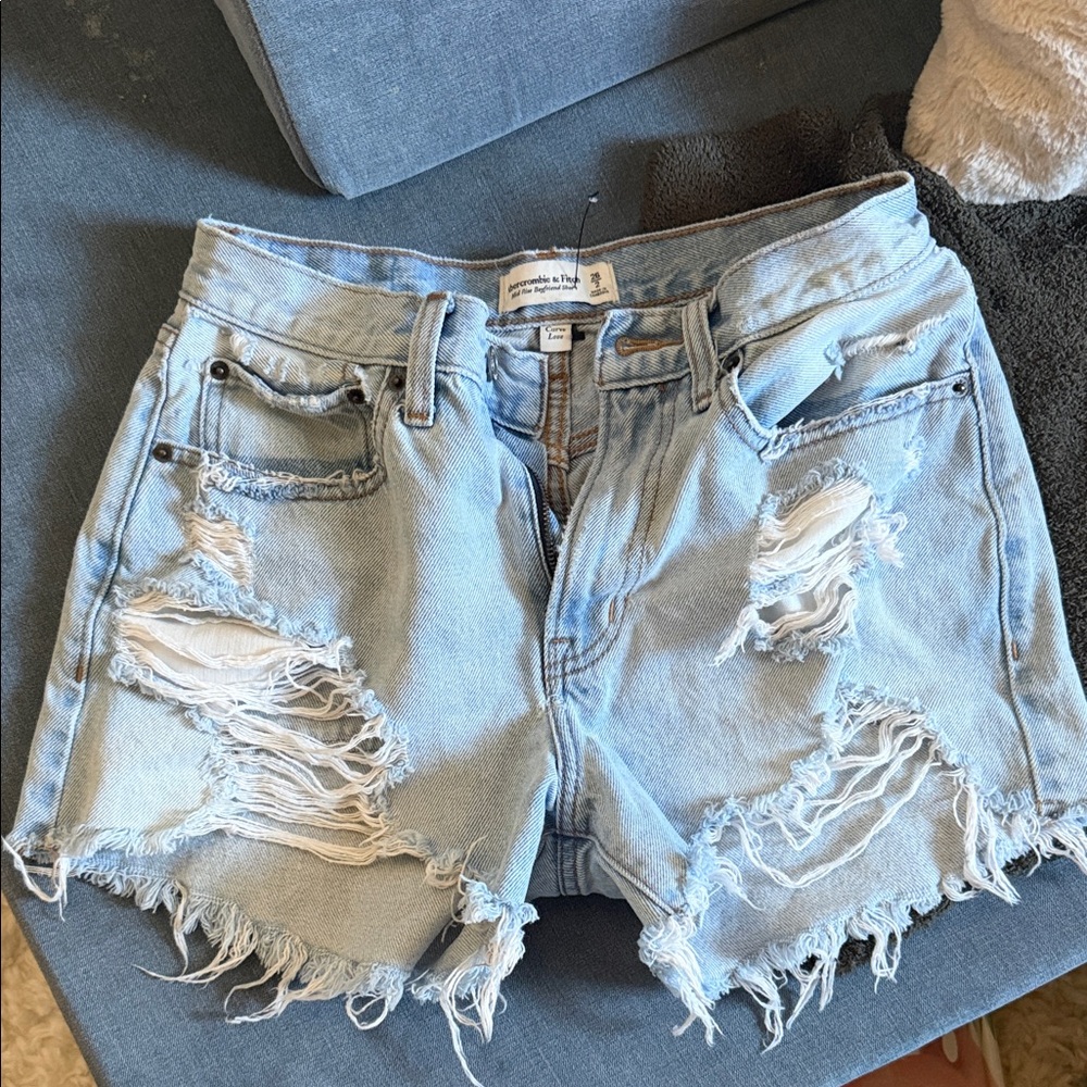 Abercrombie & Fitch Ripped Light Blue Jean Shorts
